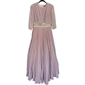MAC DUGGAL SHIMMERING PLEATED A-LINE 3/4 SLEEVE GOWN ROSE GOLD- SIZE 6